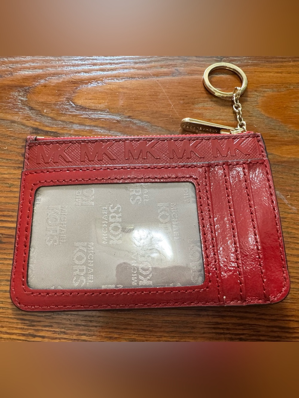 Michael Kors Red Embossed Zip Card Holder with Key Ring - Picture 4 of 7